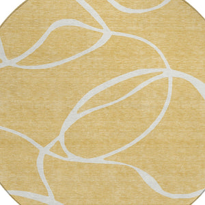 Homeroots 3' Artichoke Green Abstract Washable Area Rug - Perfect For Indoor And Outdoor Spaces, Easy Care 8' Round Polyester 597477