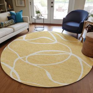 Homeroots 3' Artichoke Green Abstract Washable Area Rug - Perfect For Indoor And Outdoor Spaces, Easy Care 8' Round Polyester 597477
