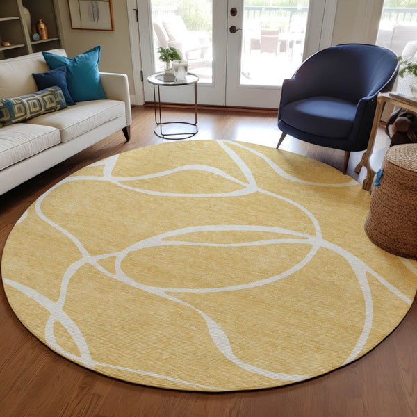 Homeroots 3' Artichoke Green Abstract Washable Area Rug - Perfect For Indoor And Outdoor Spaces, Easy Care 8' Round Polyester 597477