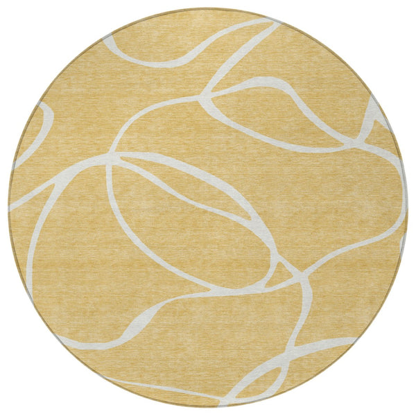 Homeroots 3' Artichoke Green Abstract Washable Area Rug - Perfect For Indoor And Outdoor Spaces, Easy Care 8' Round Polyester 597477