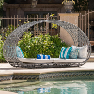 Christopher Knight Home® - Noble House - - Outdoor Wicker Overhead Canopy Daybed Water Resistant Cushion