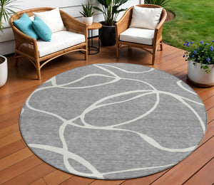 Homeroots 3' Artichoke Green Abstract Washable Area Rug - Perfect For Indoor And Outdoor Spaces, Easy Care 8' Round Polyester 597483
