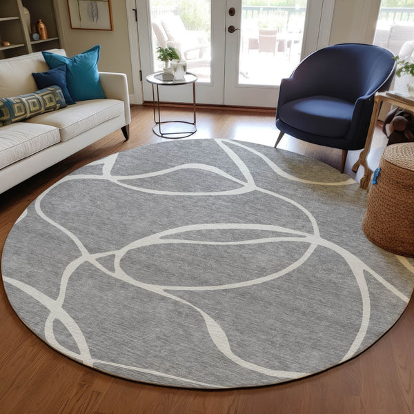 Homeroots 3' Artichoke Green Abstract Washable Area Rug - Perfect For Indoor And Outdoor Spaces, Easy Care 8' Round Polyester 597483