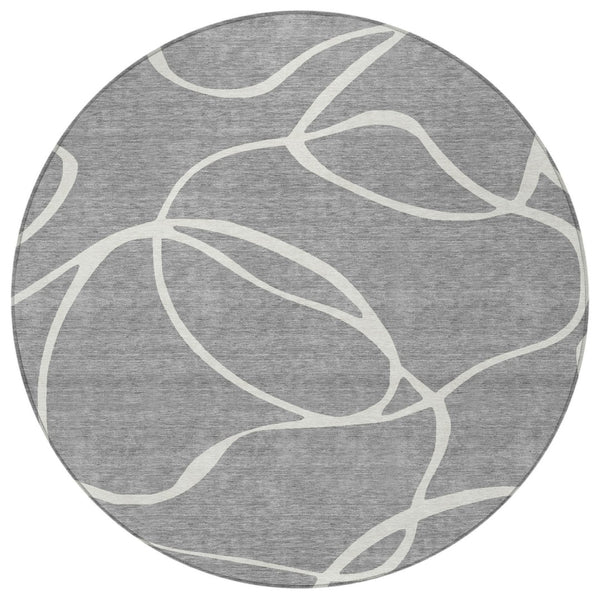 Homeroots 3' Artichoke Green Abstract Washable Area Rug - Perfect For Indoor And Outdoor Spaces, Easy Care 8' Round Polyester 597483
