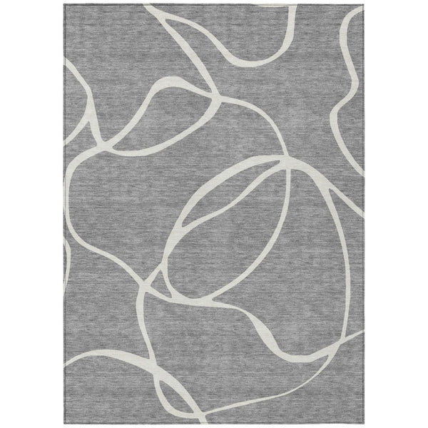 HomeRoots 5' Stylish Gray and Ivory Abstract Washable Area Rug for Indoor and Outdoor High-Traffic Use 8' X 10' 597484
