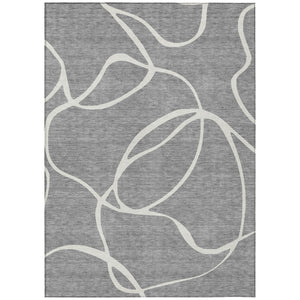 HomeRoots 5' Stylish Gray and Ivory Abstract Washable Area Rug for Indoor and Outdoor High-Traffic Use 10' X 14' 597486
