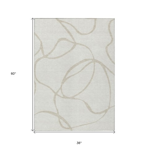 Homeroots 3' Artichoke Green Abstract Washable Area Rug - Perfect For Indoor And Outdoor Spaces, Easy Care 3' X 5' Polyester 597487