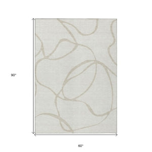 Homeroots 3' Artichoke Green Abstract Washable Area Rug - Perfect For Indoor And Outdoor Spaces, Easy Care 5' X 8' Polyester 597488