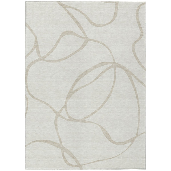 HomeRoots 5' Contemporary Ivory and Beige Abstract Area Rug - Stylish, Washable, Indoor/Outdoor Design for All Spaces 5' X 8' 597488