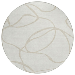 HomeRoots 5' Contemporary Ivory and Beige Abstract Area Rug - Stylish, Washable, Indoor/Outdoor Design for All Spaces 8' Round 597489