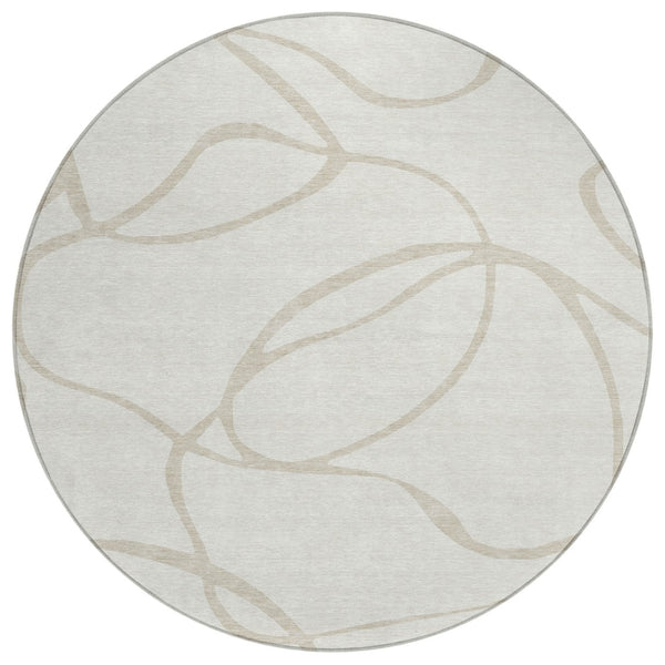 HomeRoots 5' Contemporary Ivory and Beige Abstract Area Rug - Stylish, Washable, Indoor/Outdoor Design for All Spaces 8' Round 597489