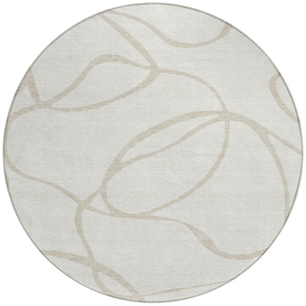 Homeroots 3' Artichoke Green Abstract Washable Area Rug - Perfect For Indoor And Outdoor Spaces, Easy Care 8' Round Polyester 597489