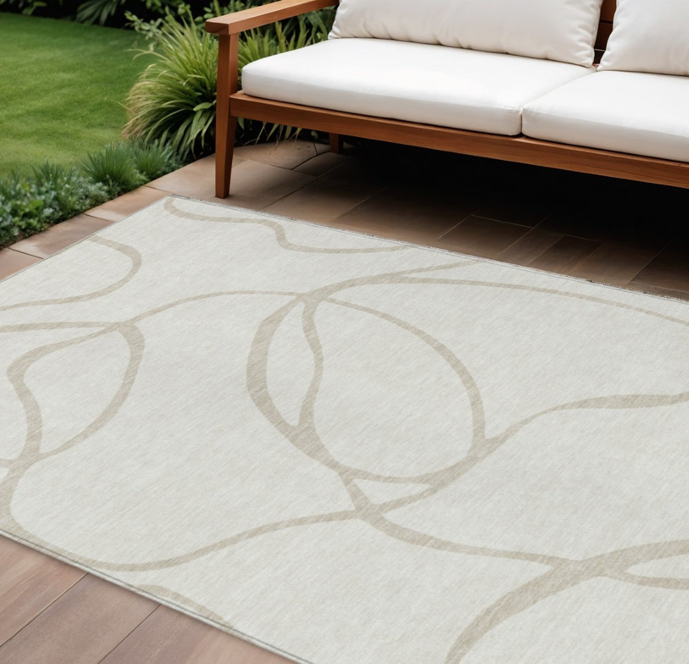 HomeRoots 9' X 12' Abstract Ivory and Beige Area Rug - Durable, Washable, Indoor/Outdoor, Stylish, Easy Care 597491