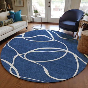 Homeroots 3' Artichoke Green Abstract Washable Area Rug - Perfect For Indoor And Outdoor Spaces, Easy Care 8' Round Polyester 597495