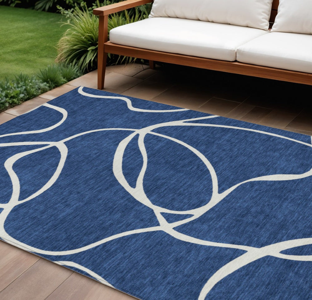 HomeRoots 5' Navy Blue and Ivory Abstract Indoor Outdoor Area Rug - Durable, Stylish, and Machine Washable Design 8' X 10' 597496