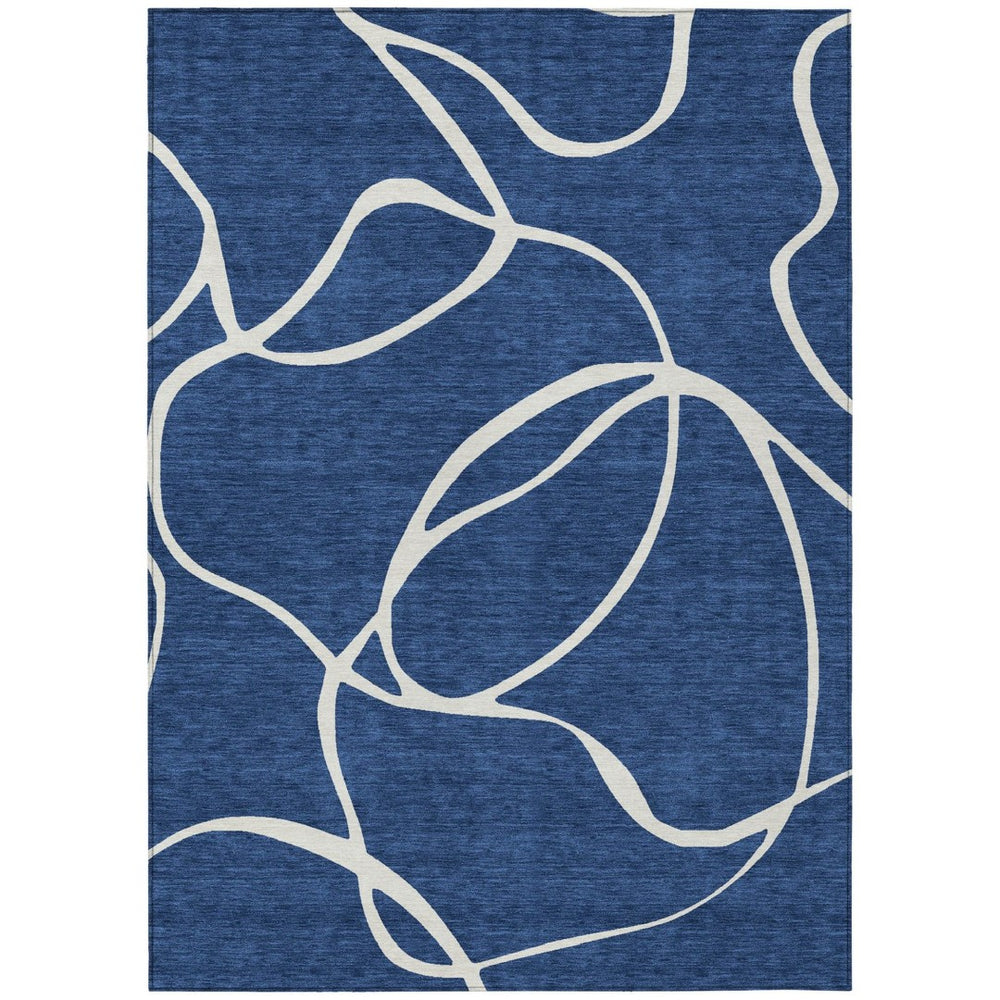 HomeRoots 5' Navy Blue and Ivory Abstract Indoor Outdoor Area Rug - Durable, Stylish, and Machine Washable Design 8' X 10' 597496