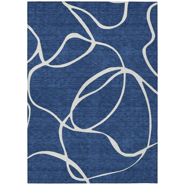 HomeRoots 9' Navy Blue and Ivory Abstract Area Rug - Washable, Durable, Stain-Resistant for Indoor/Outdoor Use 597497