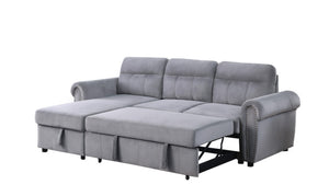 English Elm Augusto Velvet Sleeper Sectional with Storage Chaise and Nailhead Trim Detail B2749S00059