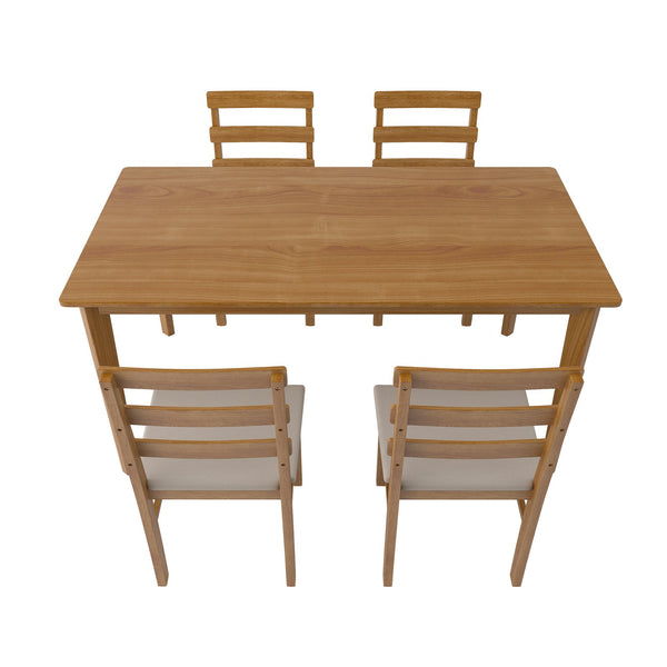 English Elm Original Solid Wood Dining Table and Chairs Set 5-Piece – Sturdy 275lb Capacity, Modern Rustic Design Beige W395P316330