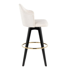 English Elm Fixed-height Swivel Barstools with Gold Ring Footrest Cream Upholstery Set of 2 B202S01864