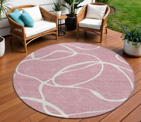 Homeroots 3' Artichoke Green Abstract Washable Area Rug - Perfect For Indoor And Outdoor Spaces, Easy Care 8' Round Polyester 597501