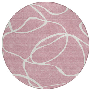 HomeRoots 5' Pink And Ivory Abstract Area Rug - Modern, Washable Design for Indoor & Outdoor Use, Durable Style 8' Round 597501