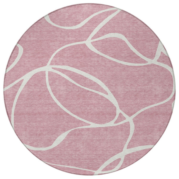 Homeroots 3' Artichoke Green Abstract Washable Area Rug - Perfect For Indoor And Outdoor Spaces, Easy Care 8' Round Polyester 597501