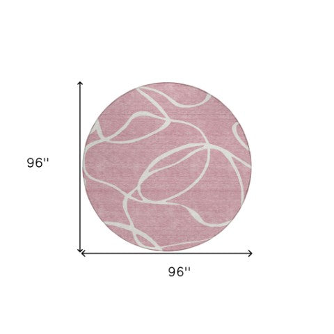 Homeroots 3' Artichoke Green Abstract Washable Area Rug - Perfect For Indoor And Outdoor Spaces, Easy Care 8' Round Polyester 597501