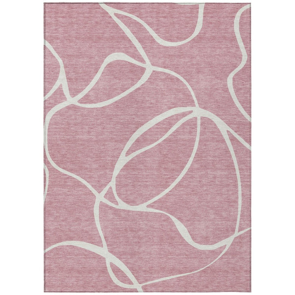 HomeRoots 5' Pink And Ivory Abstract Area Rug - Modern, Washable Design for Indoor & Outdoor Use, Durable Style 8' X 10' 597502
