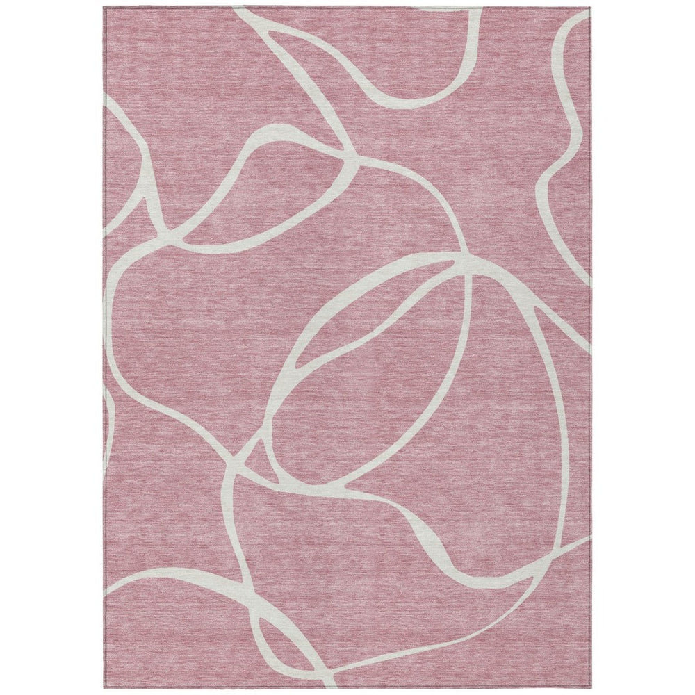 HomeRoots 9' X 12' Pink and Ivory Abstract Washable Area Rug - Durable Indoor/Outdoor Elegance for Modern Spaces 597503