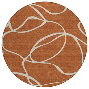 HomeRoots 5' Copper and Ivory Abstract Area Rug - Stylish, Durable, Washable Indoor/Outdoor Mat for Modern Homes 8' Round 597507