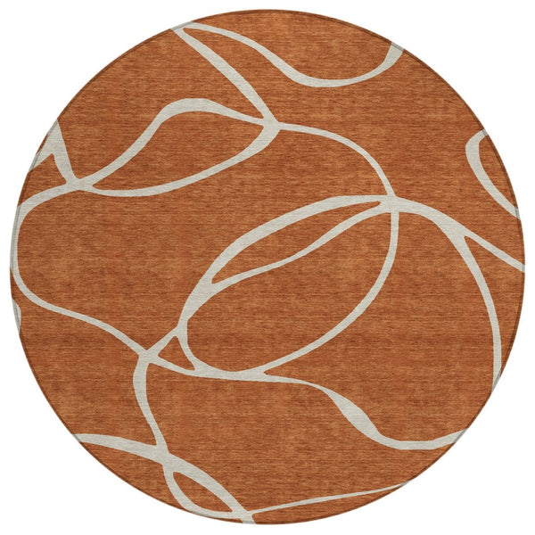 HomeRoots 5' Copper and Ivory Abstract Area Rug - Stylish, Durable, Washable Indoor/Outdoor Mat for Modern Homes 8' Round 597507