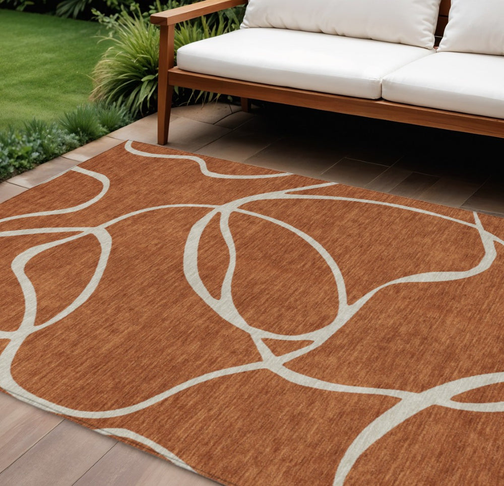 HomeRoots 9' X 12' Copper and Ivory Abstract Area Rug - Washable, Durable, Perfect for Indoor & Outdoor Spaces! 597509