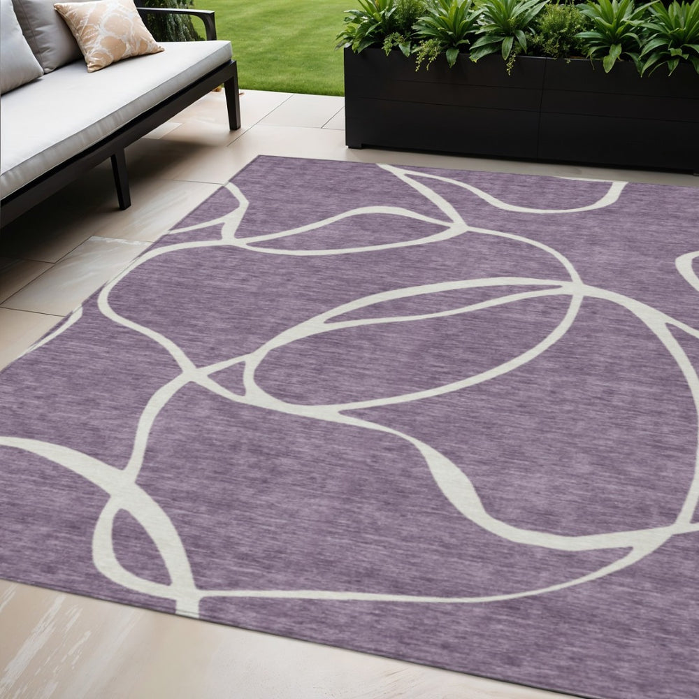 HomeRoots 5' Stylish Purple and Ivory Abstract Area Rug - Washable, Durable, Perfect for Indoor Outdoor Spaces 5' X 8' 597512