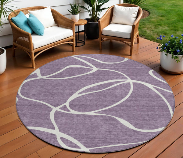 Homeroots 3' Artichoke Green Abstract Washable Area Rug - Perfect For Indoor And Outdoor Spaces, Easy Care 8' Round Polyester 597513