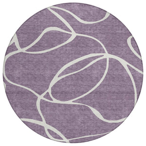 HomeRoots 5' Stylish Purple and Ivory Abstract Area Rug - Washable, Durable, Perfect for Indoor Outdoor Spaces 8' Round 597513