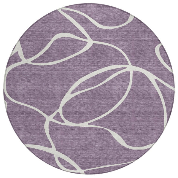 HomeRoots 5' Stylish Purple and Ivory Abstract Area Rug - Washable, Durable, Perfect for Indoor Outdoor Spaces 8' Round 597513