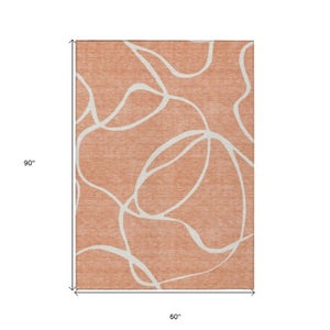 Homeroots 3' Artichoke Green Abstract Washable Area Rug - Perfect For Indoor And Outdoor Spaces, Easy Care 5' X 8' Polyester 597518