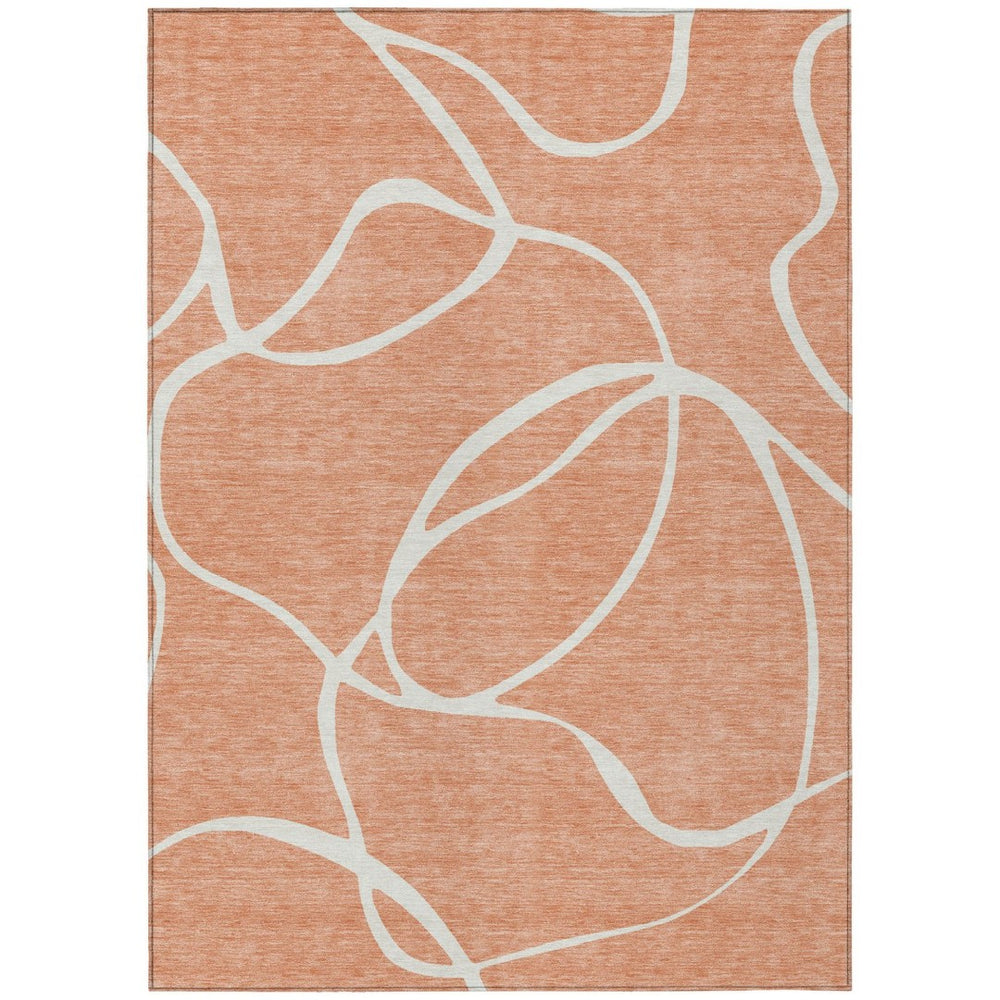 HomeRoots 5' Salmon and Ivory Abstract Indoor Outdoor Area Rug – Durable, Stylish, and Machine Washable Design 5' X 8' 597518