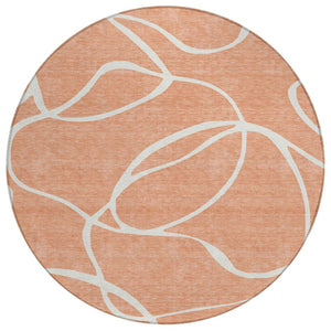 HomeRoots 5' Salmon and Ivory Abstract Indoor Outdoor Area Rug – Durable, Stylish, and Machine Washable Design 8' Round 597519