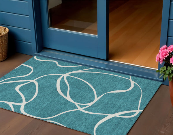 Homeroots 3' Artichoke Green Abstract Washable Area Rug - Perfect For Indoor And Outdoor Spaces, Easy Care 3' X 5' Polyester 597523