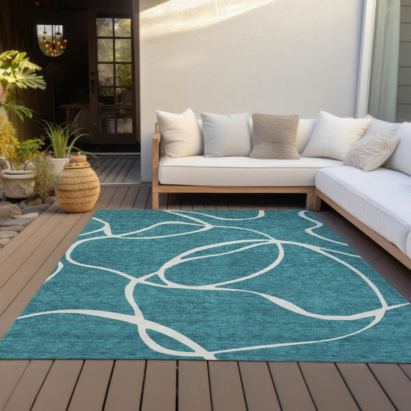 Homeroots 3' Artichoke Green Abstract Washable Area Rug - Perfect For Indoor And Outdoor Spaces, Easy Care 5' X 8' Polyester 597524