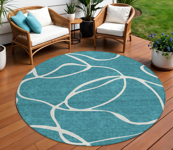 Homeroots 3' Artichoke Green Abstract Washable Area Rug - Perfect For Indoor And Outdoor Spaces, Easy Care 8' Round Polyester 597525