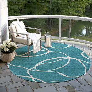 Homeroots 3' Artichoke Green Abstract Washable Area Rug - Perfect For Indoor And Outdoor Spaces, Easy Care 8' Round Polyester 597525