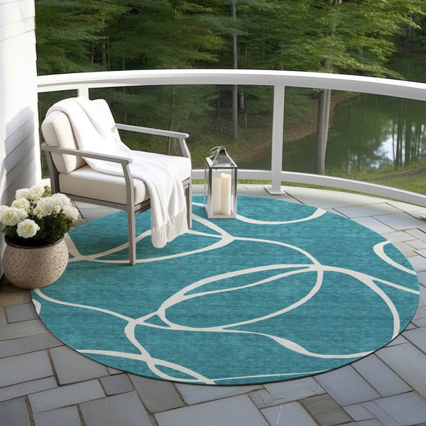 Homeroots 3' Artichoke Green Abstract Washable Area Rug - Perfect For Indoor And Outdoor Spaces, Easy Care 8' Round Polyester 597525