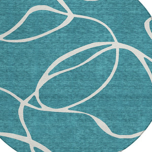 Homeroots 3' Artichoke Green Abstract Washable Area Rug - Perfect For Indoor And Outdoor Spaces, Easy Care 8' Round Polyester 597525