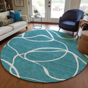 Homeroots 3' Artichoke Green Abstract Washable Area Rug - Perfect For Indoor And Outdoor Spaces, Easy Care 8' Round Polyester 597525