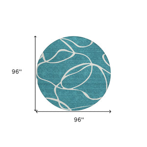 Homeroots 3' Artichoke Green Abstract Washable Area Rug - Perfect For Indoor And Outdoor Spaces, Easy Care 8' Round Polyester 597525