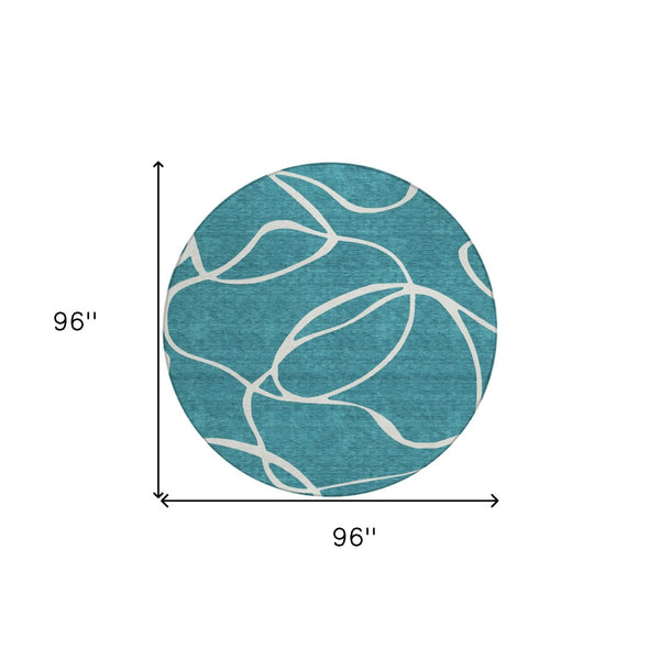 Homeroots 3' Artichoke Green Abstract Washable Area Rug - Perfect For Indoor And Outdoor Spaces, Easy Care 8' Round Polyester 597525