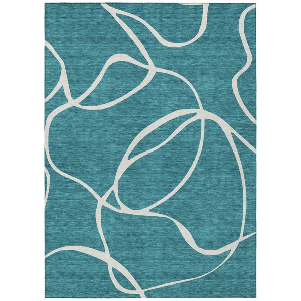HomeRoots 5' Teal Blue and Ivory Abstract Indoor Outdoor Area Rug – Stylish, Washable, and Stain Resistant! 8' X 10' 597526